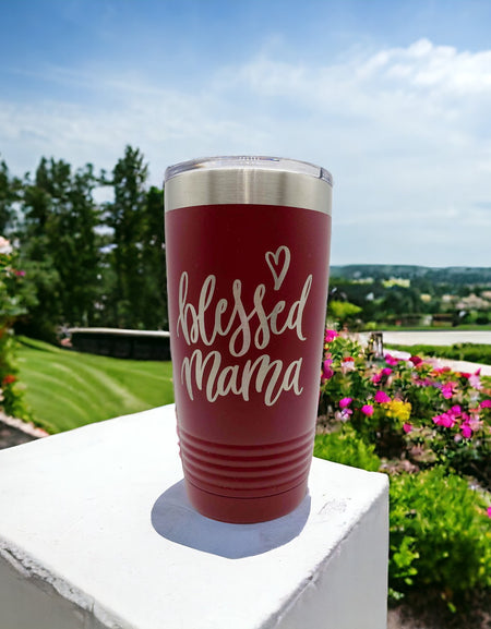 Blessed Mama - Engraved 20oz Maroon Polar Camel Tumbler - Sunny Box
