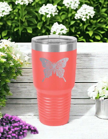 Butterfly Mandala Engraved 30oz Coral Polar Camel Tumbler by Sunny Box