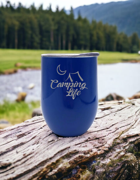 Camping Life Engraved Wine Tumbler - 9oz - Blue - Sunny Box