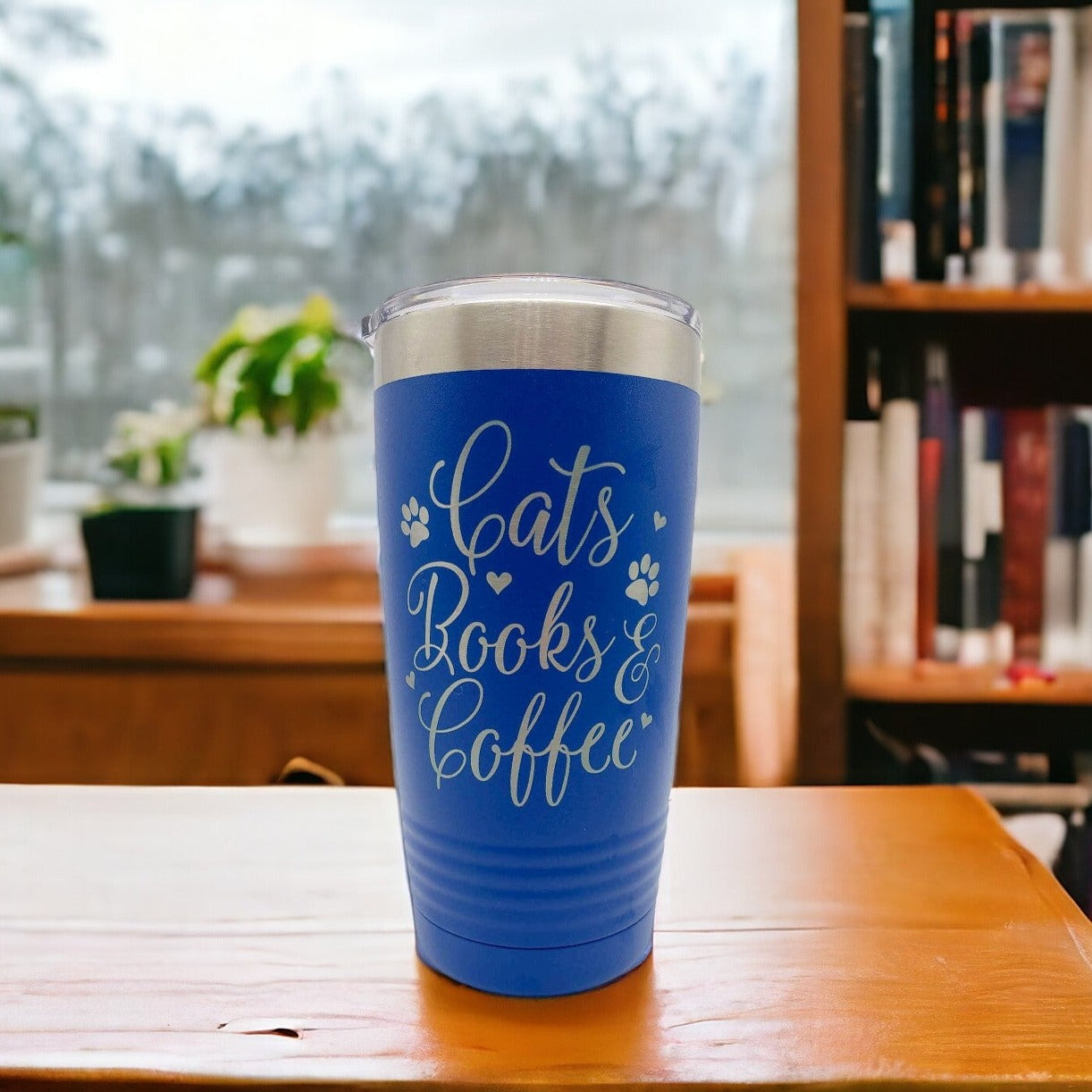 Cats Books & Coffee Engraved TCats Books & Coffee Engraved Tumbler Blue 20oz Sunny Boxumbler Blue 20oz Sunny Box