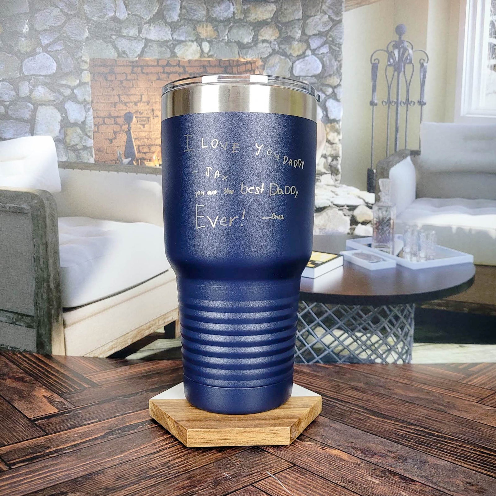 Engraved Handwriting 30oz Polar Camel Navy tumbler by Sunny Box
