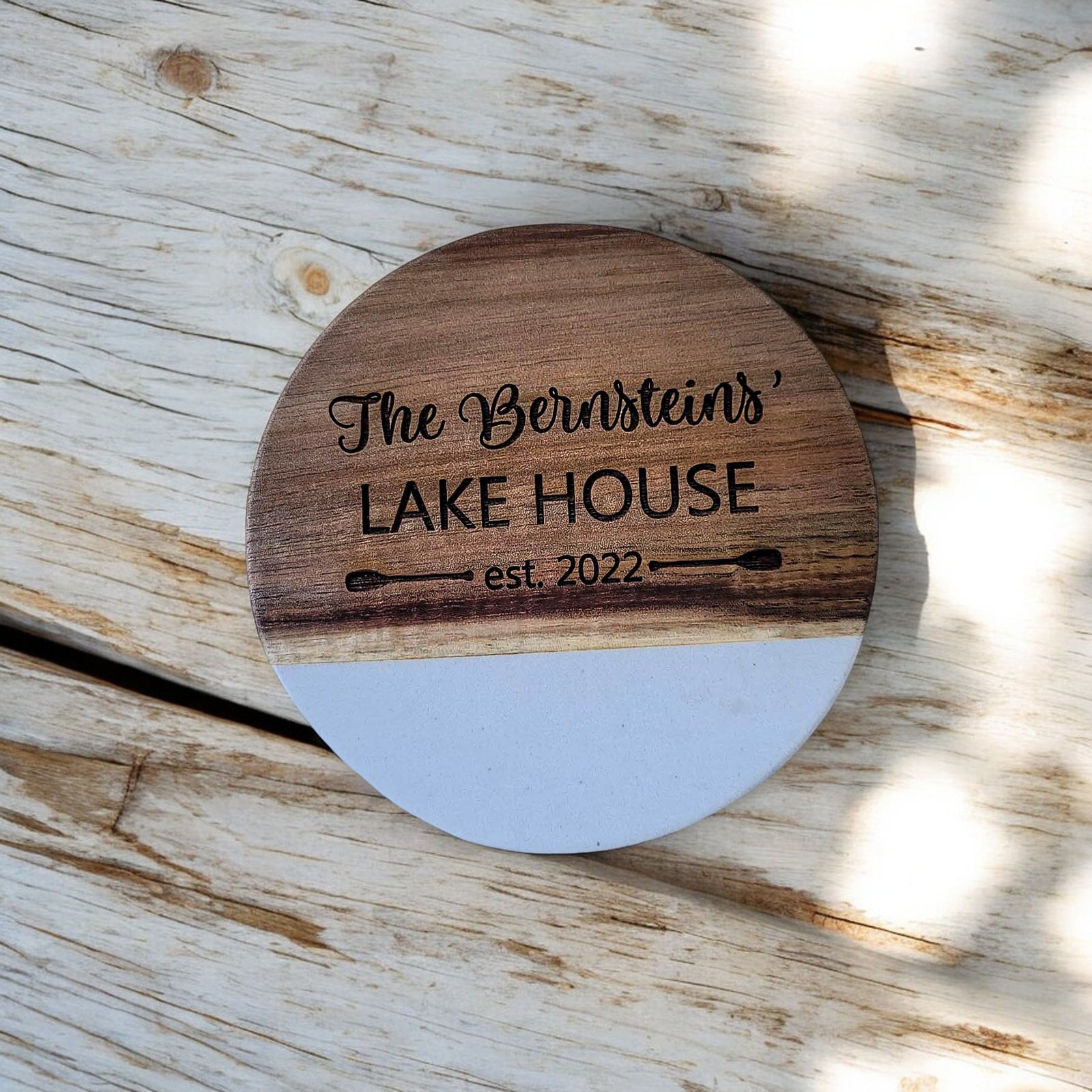 Personalized Acacia Wood and Marble Coasters