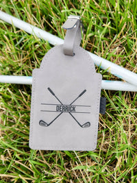 Personalized Engraved Leatherette Gray Golf Bag Tag with Tees by Sunny Box