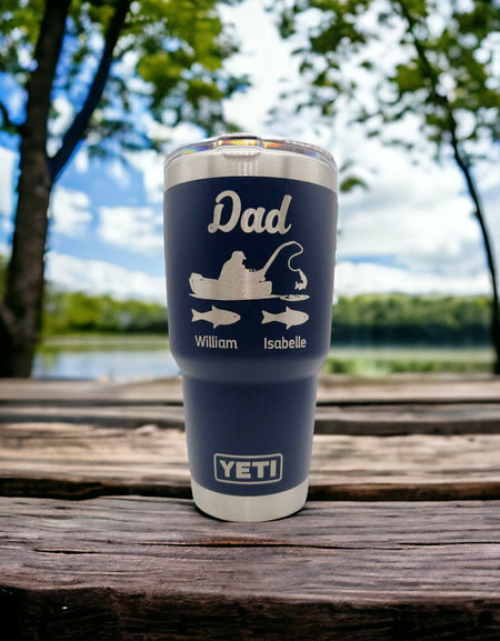 Dad Fisherman with Baby Fish - Personalized YETI Tumbler