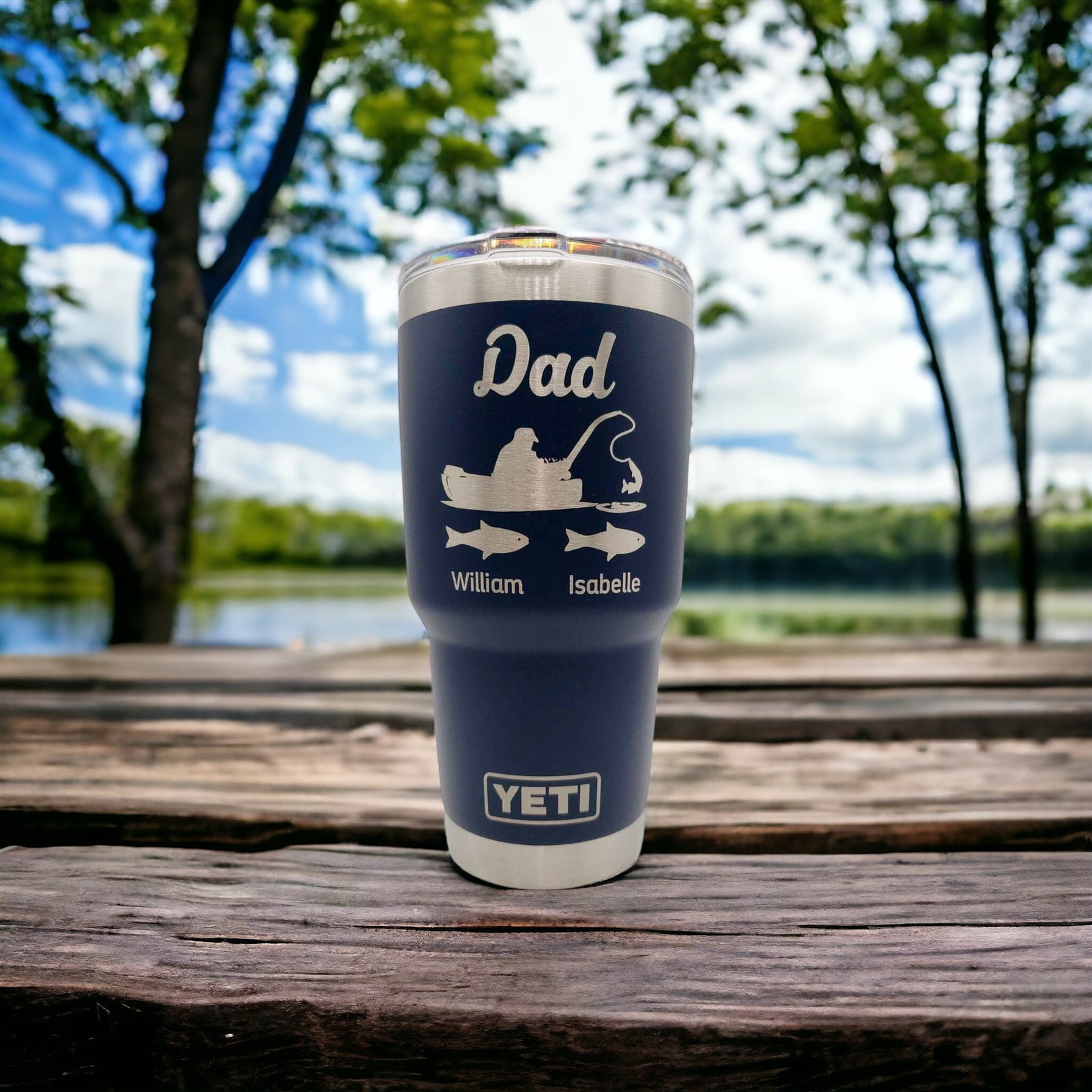 Dad Fisherman with Baby Fish - Personalized YETI Tumbler