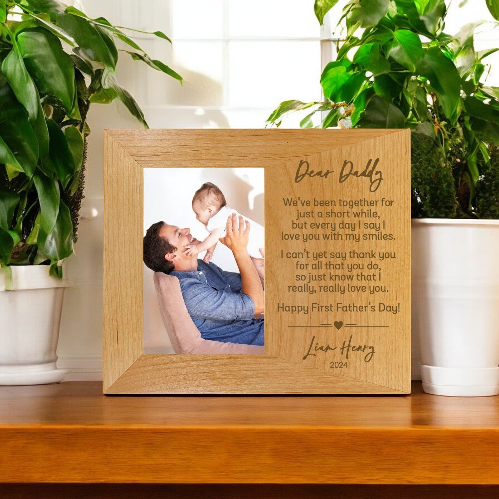 Dear Daddy First Father's Day Custom Wood Picture Frame by Sunny Box
