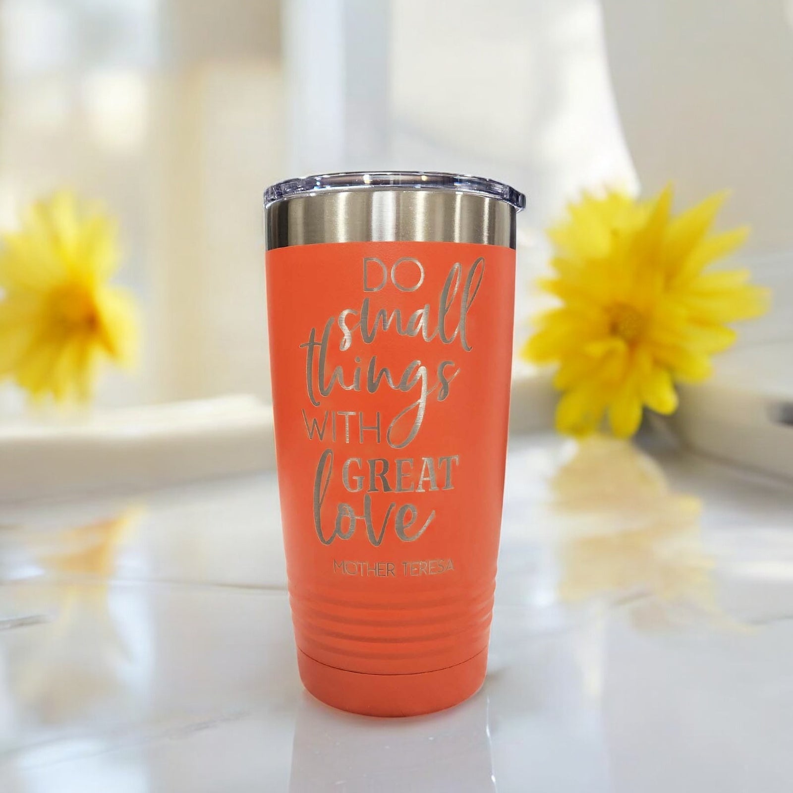 Do Small Things With Great Love Mother Theresa Quote Engraved 20oz Coral Tumbler Sunny Box