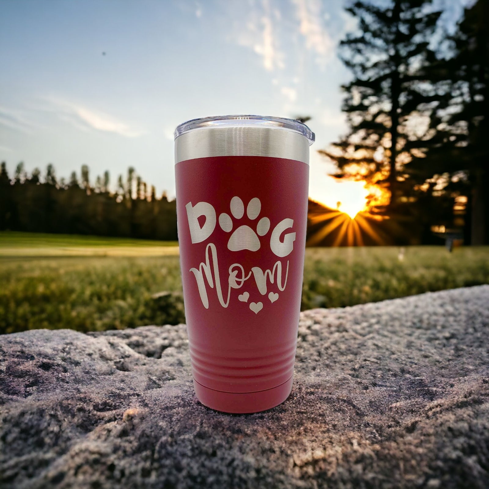 Dog Mom Engraved Tumbler 20oz Maroon - Sunny Box