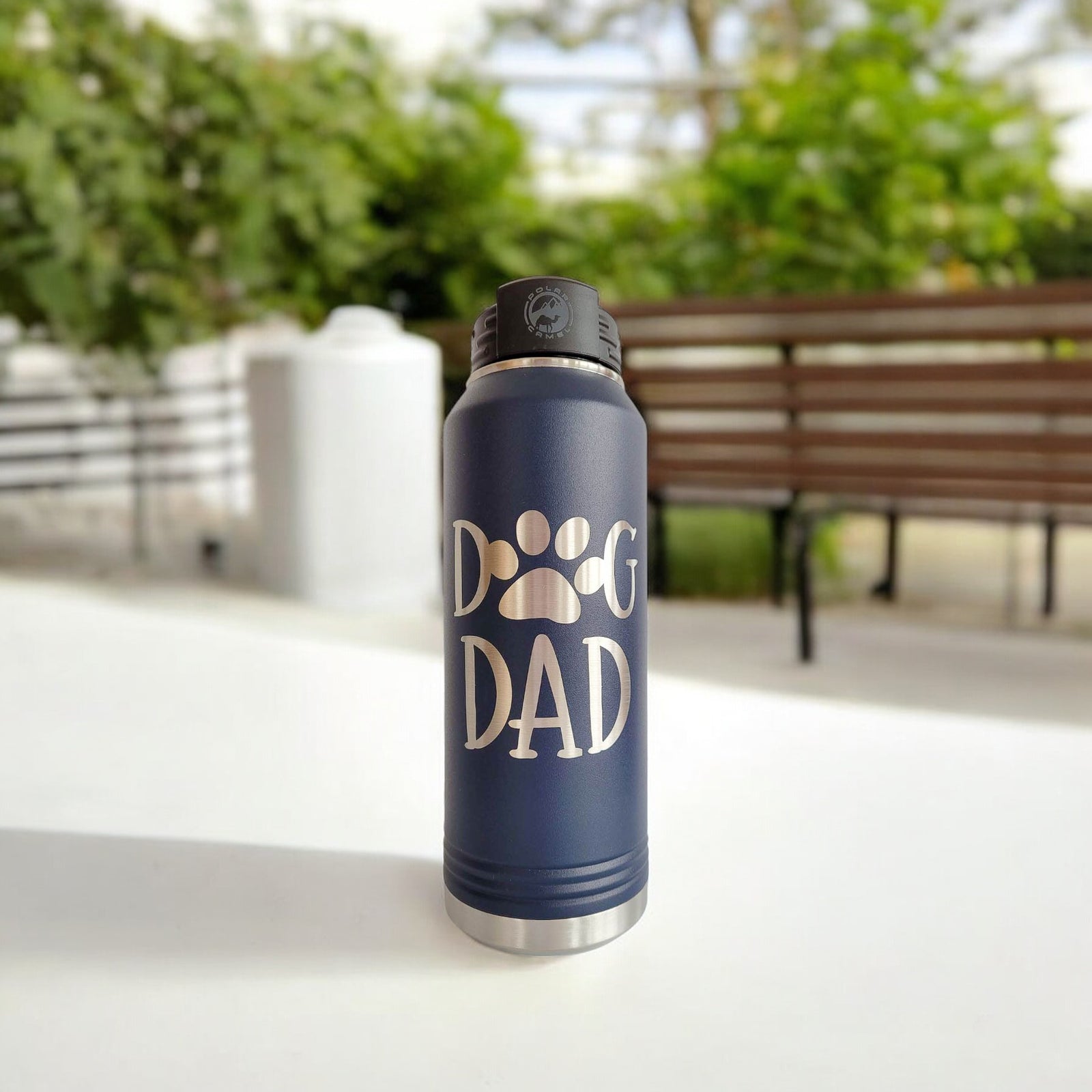 Dog Dad - Engraved 32oz Navy Water Bottle by Sunny Box