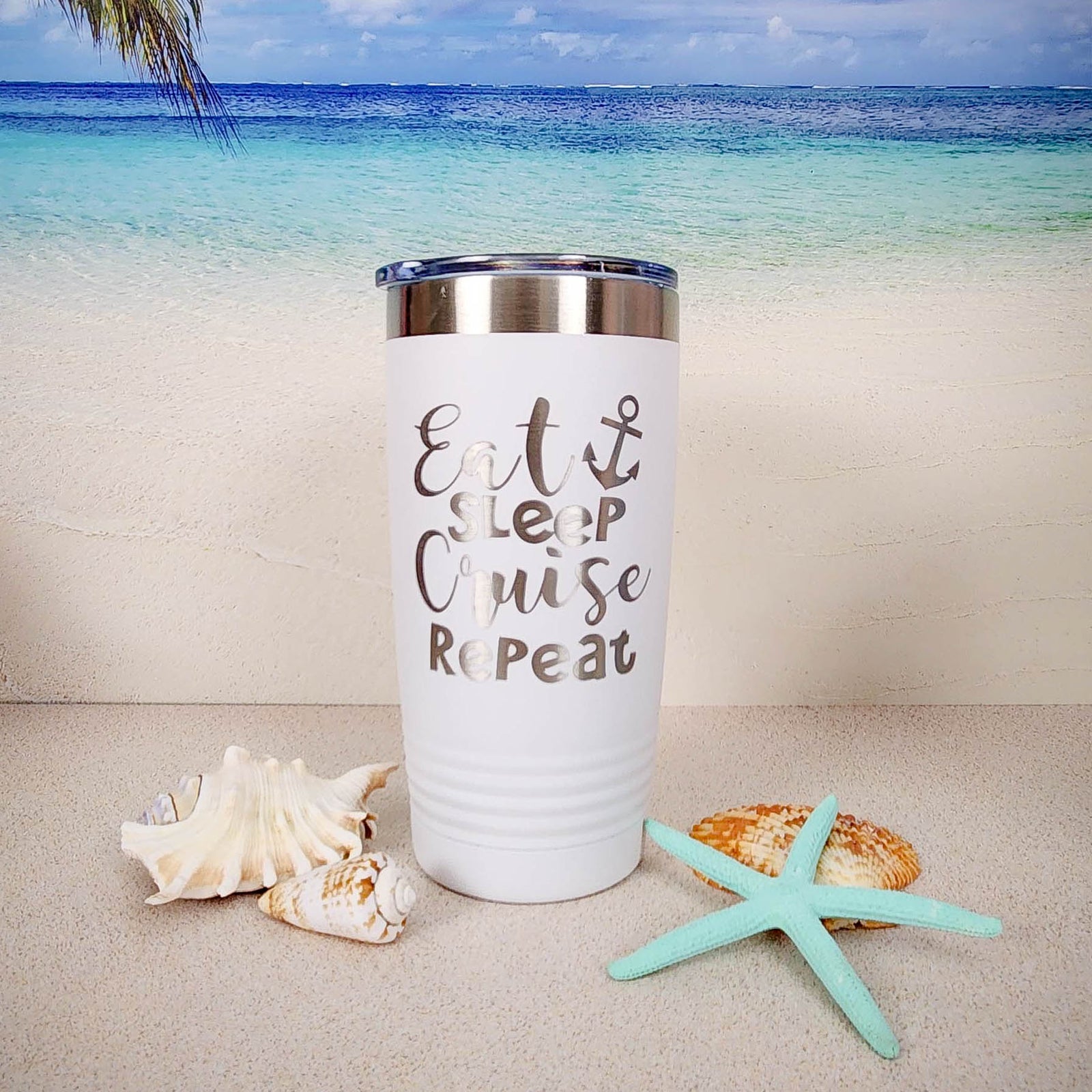 Eat Sleep Cruise Repeat Engraved Polar Camel 20oz White Tumbler by Sunny Box