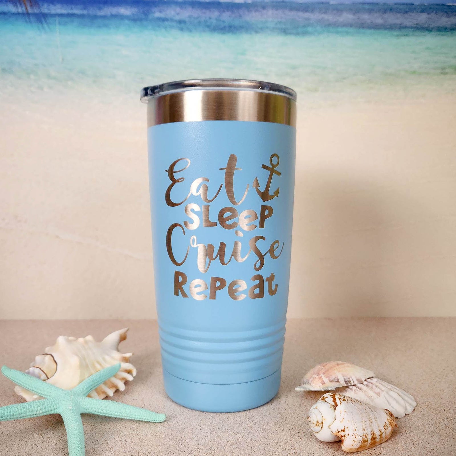 Eat Sleep Cruise Repeat Engraved Polar Camel 20oz Light Blue Tumbler by Sunny Box