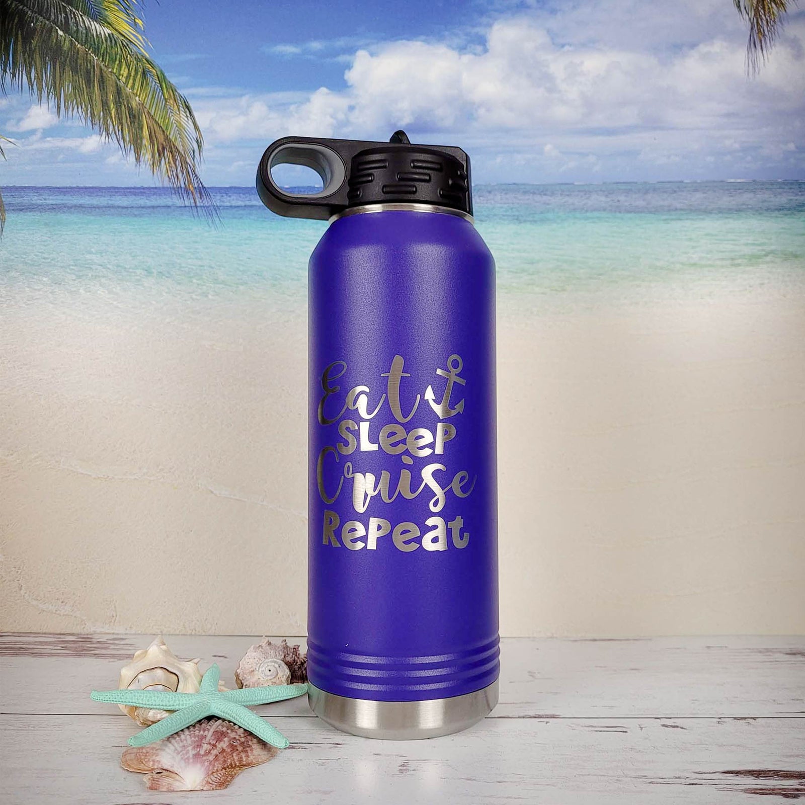 Eat Sleep Cruise Repeat - Engraved 32oz Purple Polar Camel Water Bottle by Sunny Box