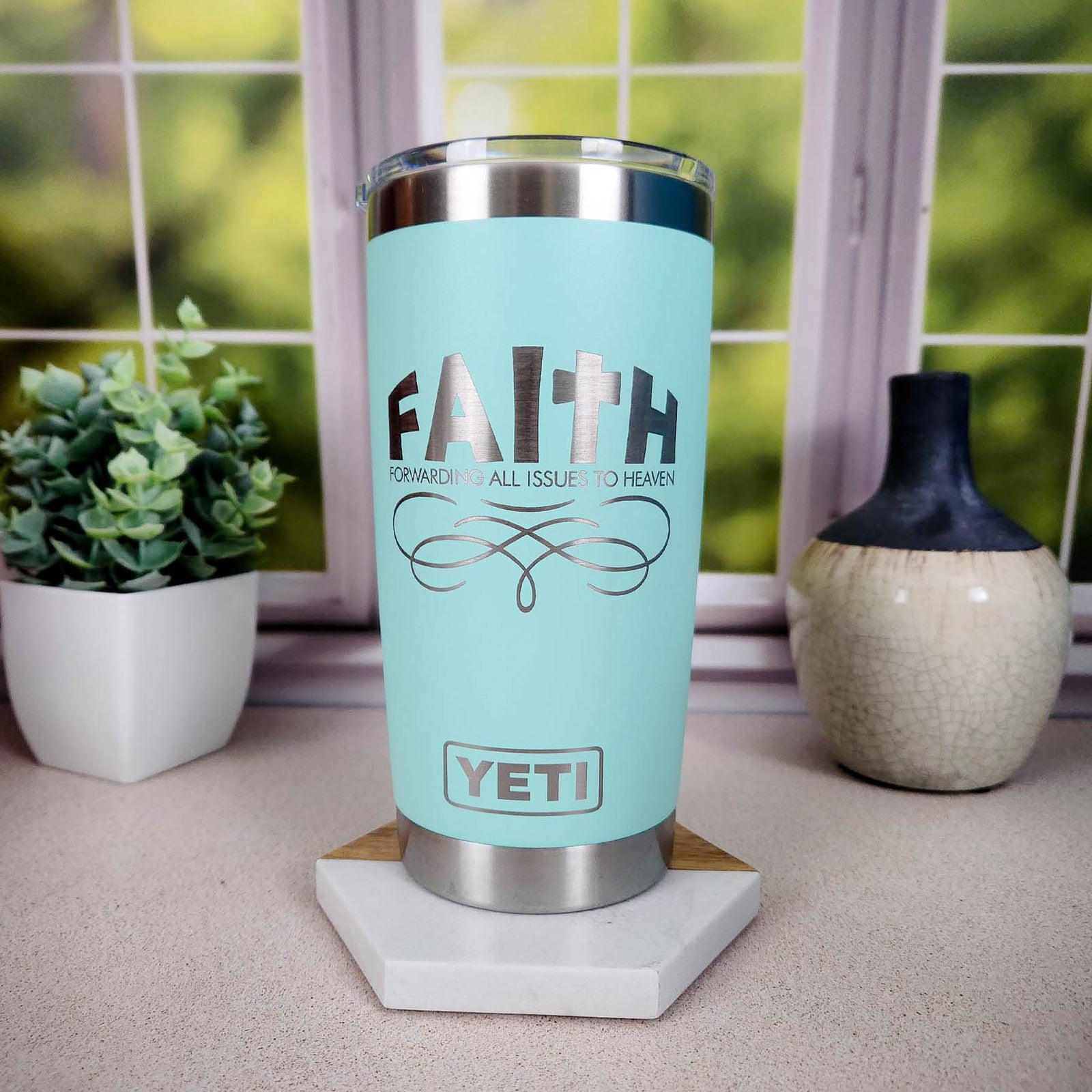 Faith: Forwarding All Issues to Heaven - Inspirational Engraved YETI Tumbler