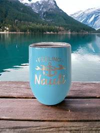 Feeling Nauti Engraved 9oz Stemless Wine Tumbler Light Blue by Sunny Box