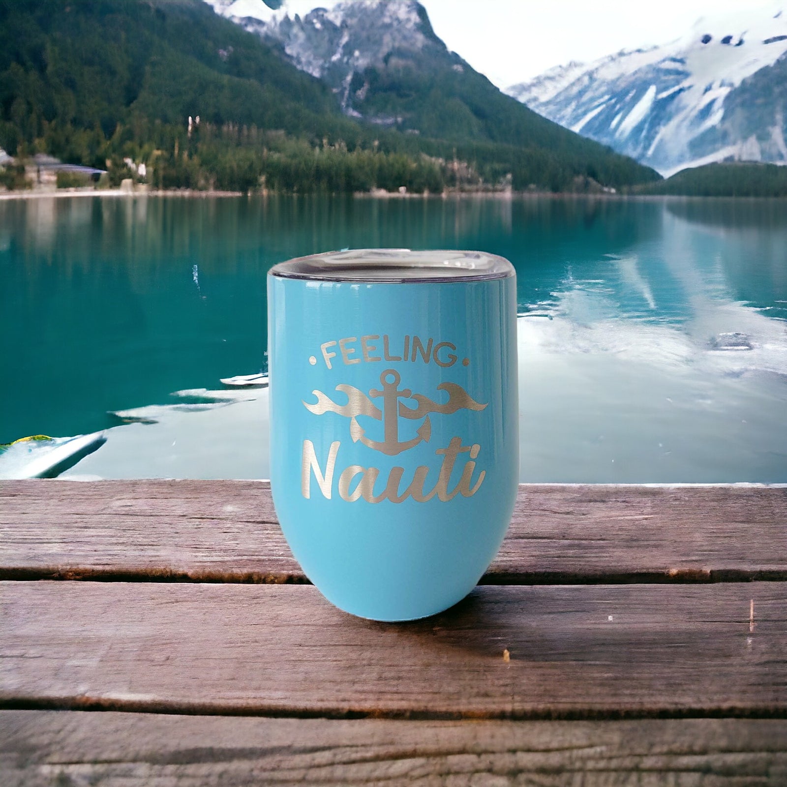 Feeling Nauti Engraved 9oz Stemless Wine Tumbler Light Blue by Sunny Box