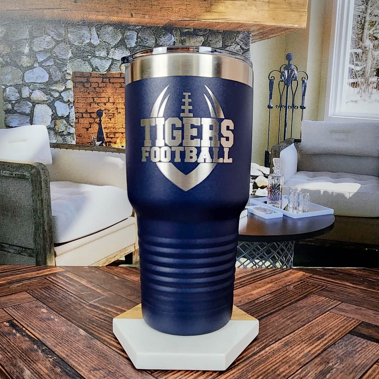 Football School mascot School Spirit Team Fundraising - Engraved 30oz navy polar camel tumbler by sunny box