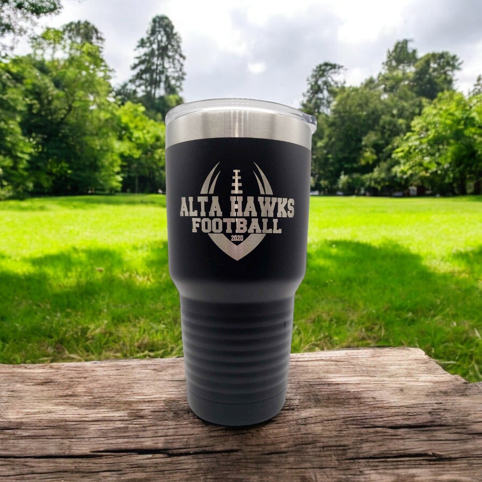 Football School mascot School Spirit Team Fundraising - Engraved 30oz black polar camel tumbler by sunny box