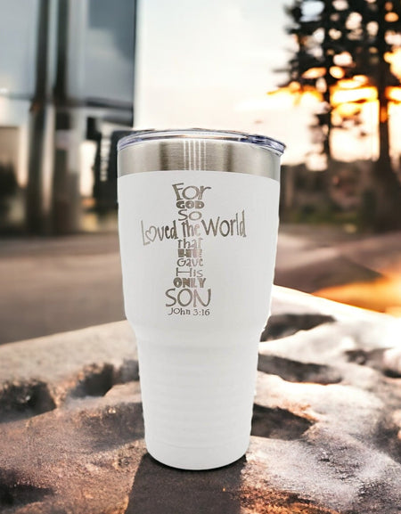 For God So Loved the World John 3:16 Engraved Polar Camel 30oz White Tumbler - Sunny Box
