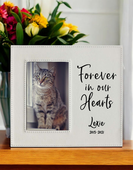 Forever In Our Hearts - Pet Memorial Personalized Leatherette Frame White - Sunny Box