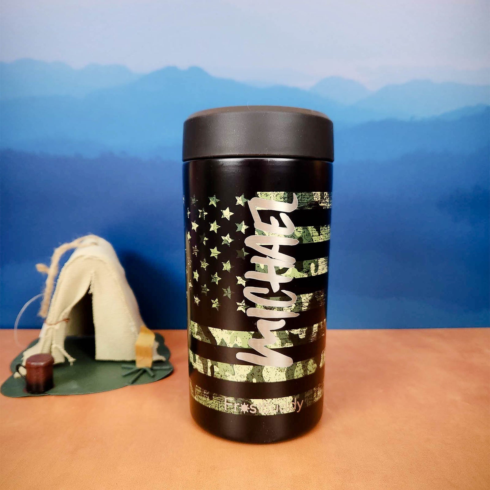 Engraved Frost Buddy Universal Can Cooler Camo Flag by Sunny Box