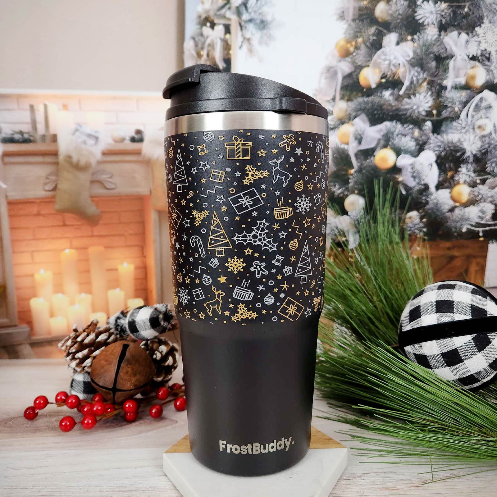 Personalized Engraved Frost Buddy To Go Buddy Black Christmas by Sunny Box