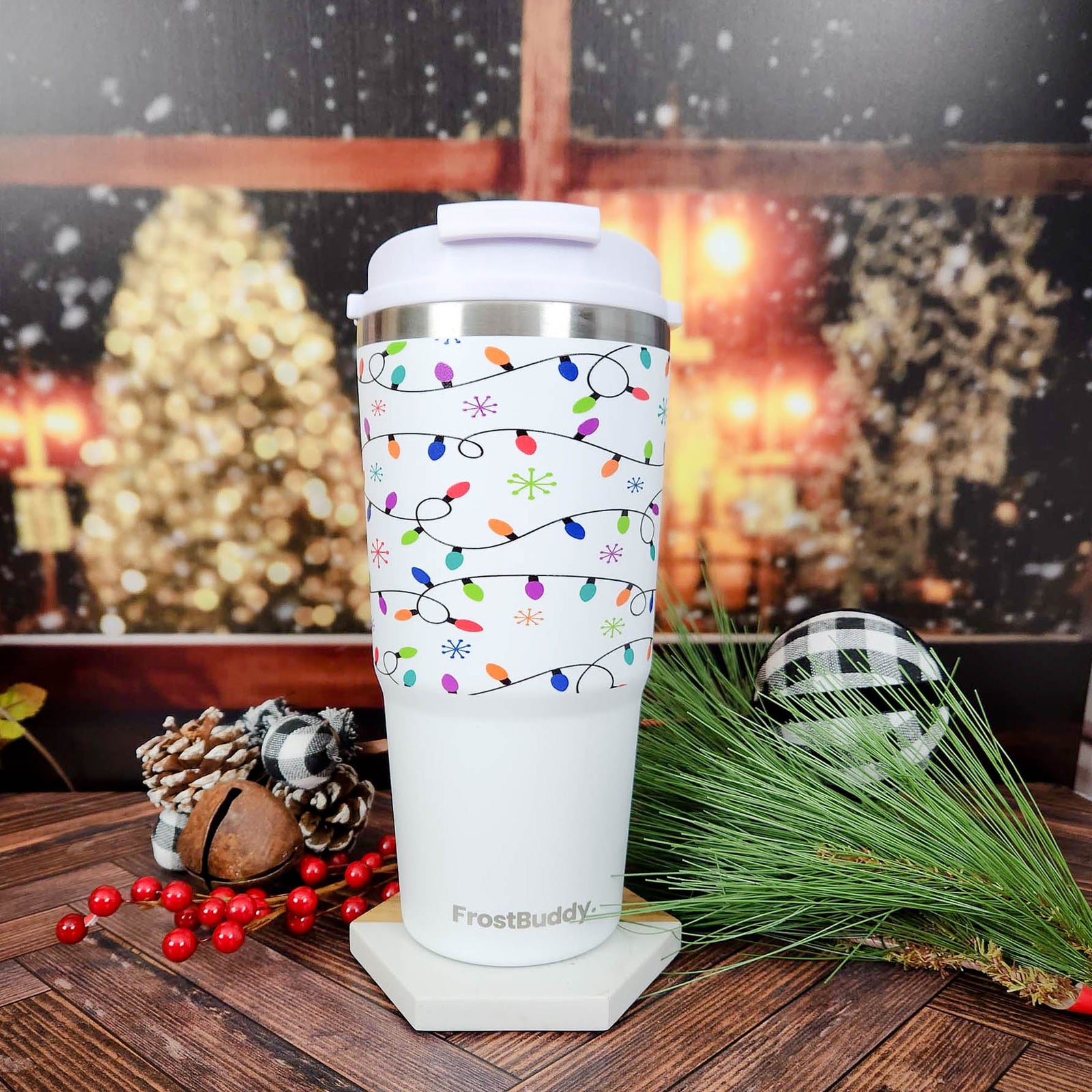 Personalized Engraved Frost Buddy To Go Buddy White Christmas Lights by Sunny Box