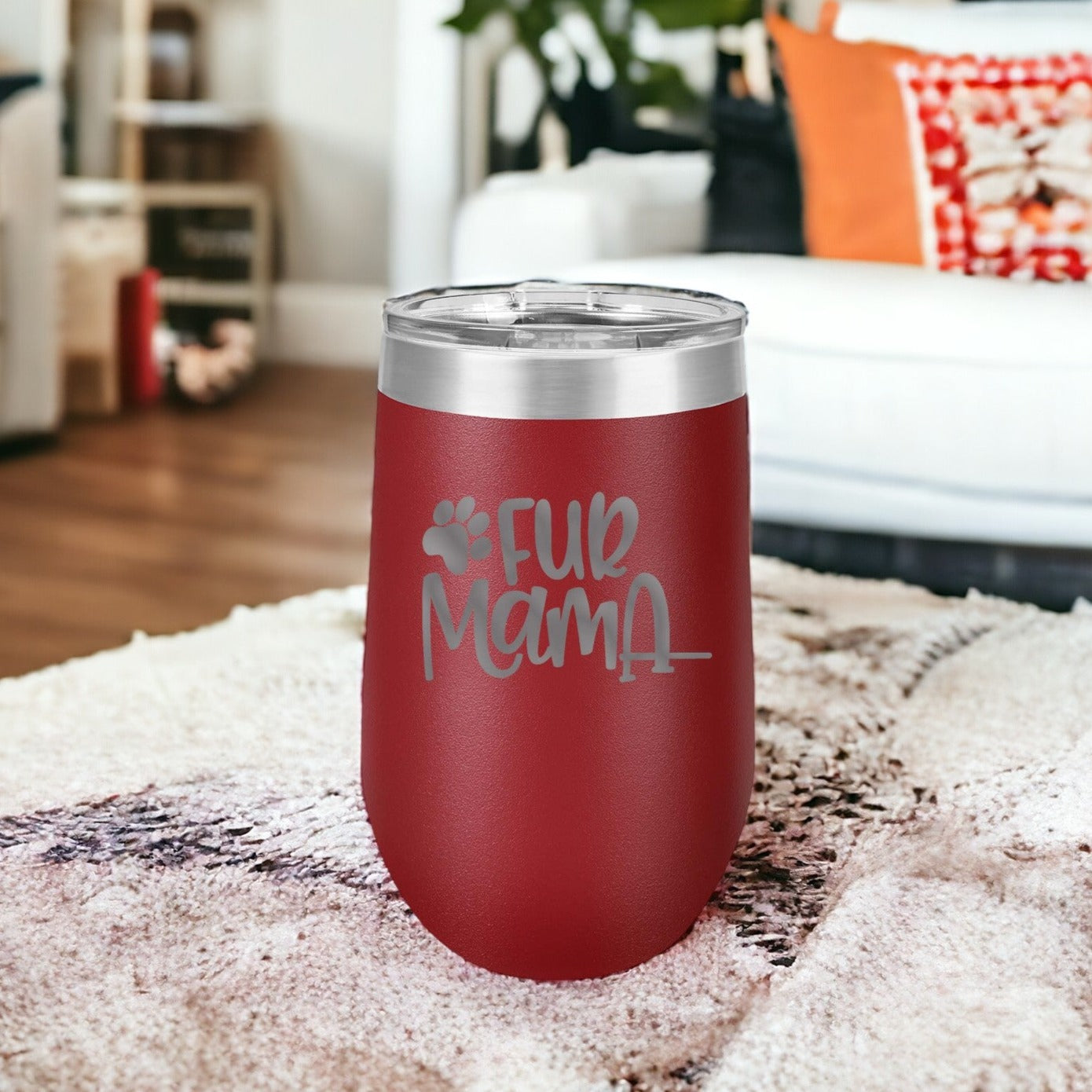 Fur Mama - Engraved 16oz Polar Camel  Maroon Wine Tumbler - Sunny Box
