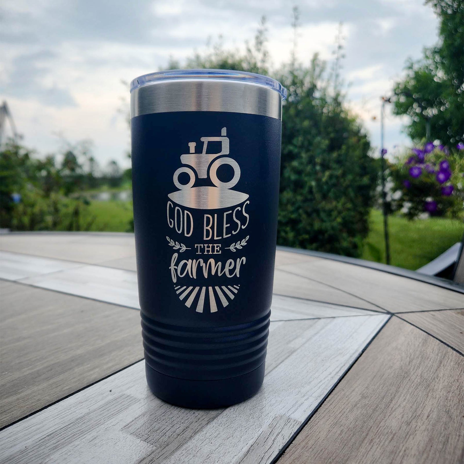 God Bless the Farmer - Engraved 20oz Navy Polar Camel Tumbler - Sunny Box