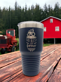 God Bless the Farmer - Engraved 30oz Navy Polar Camel Tumbler - Sunny Box