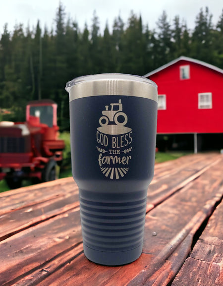 God Bless the Farmer - Engraved 30oz Navy Polar Camel Tumbler - Sunny Box
