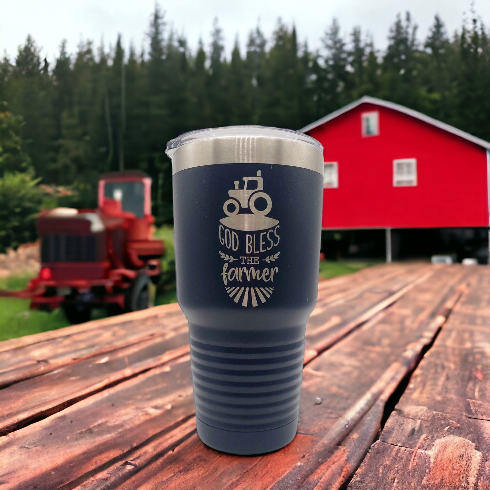 God Bless the Farmer - Engraved 30oz Navy Polar Camel Tumbler - Sunny Box