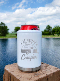 Happy Camper - Engraved Can Cooler White Glitter - Sunny Box