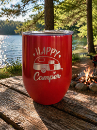 Happy Camper - RV Camping - Engraved 9oz Wine Tumbler