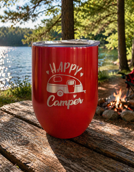 Happy Camper - RV Camping - Engraved 9oz Wine Tumbler