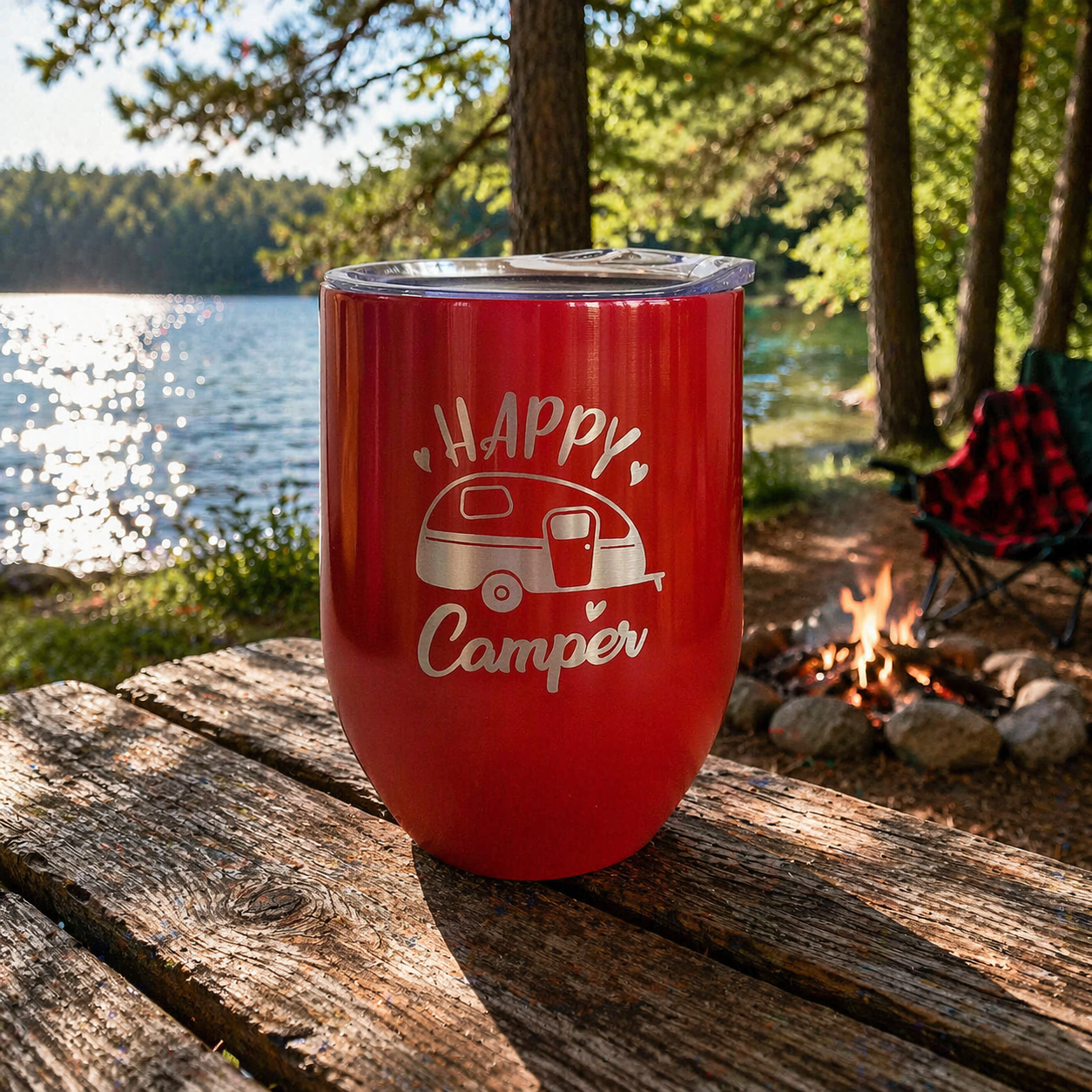 Happy Camper - RV Camping - Engraved 9oz Wine Tumbler