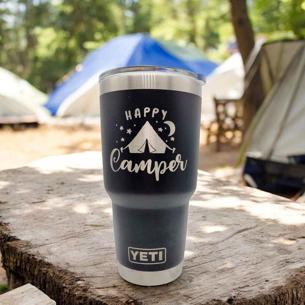 Happy Camper - Tent Camping - Engraved YETI Tumbler