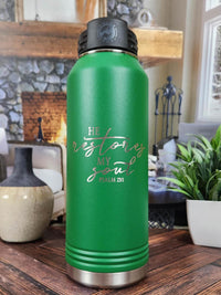 He Restores My Soul - Engraved Christian Polar Camel Water Bottle Green 32oz Sunny Box