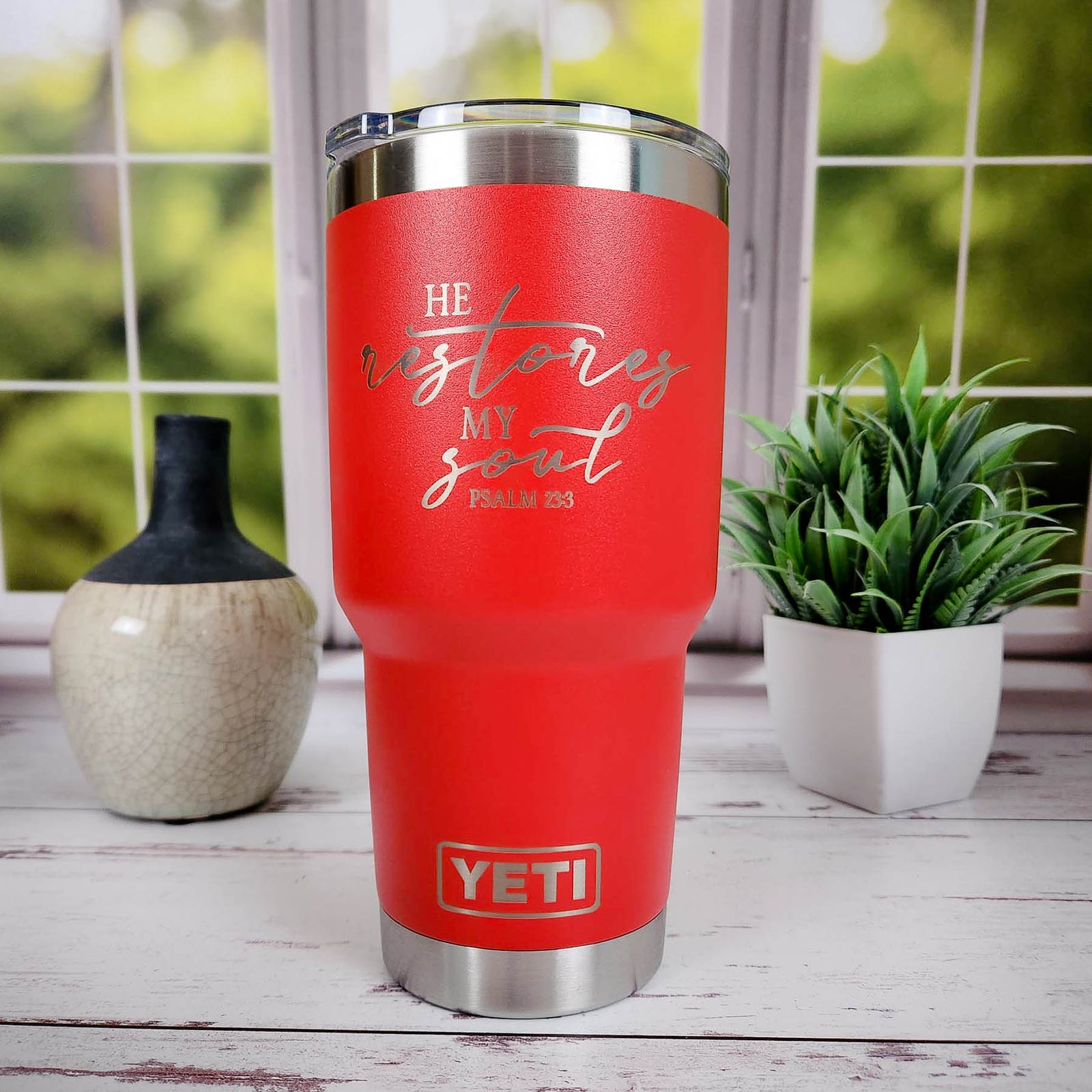He Restores My Soul - Scripture Engraved YETI Tumbler