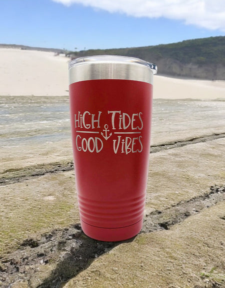 High Tides Good Vibes - Boating Engraved 20oz Red Polar Camel Sunny Box
