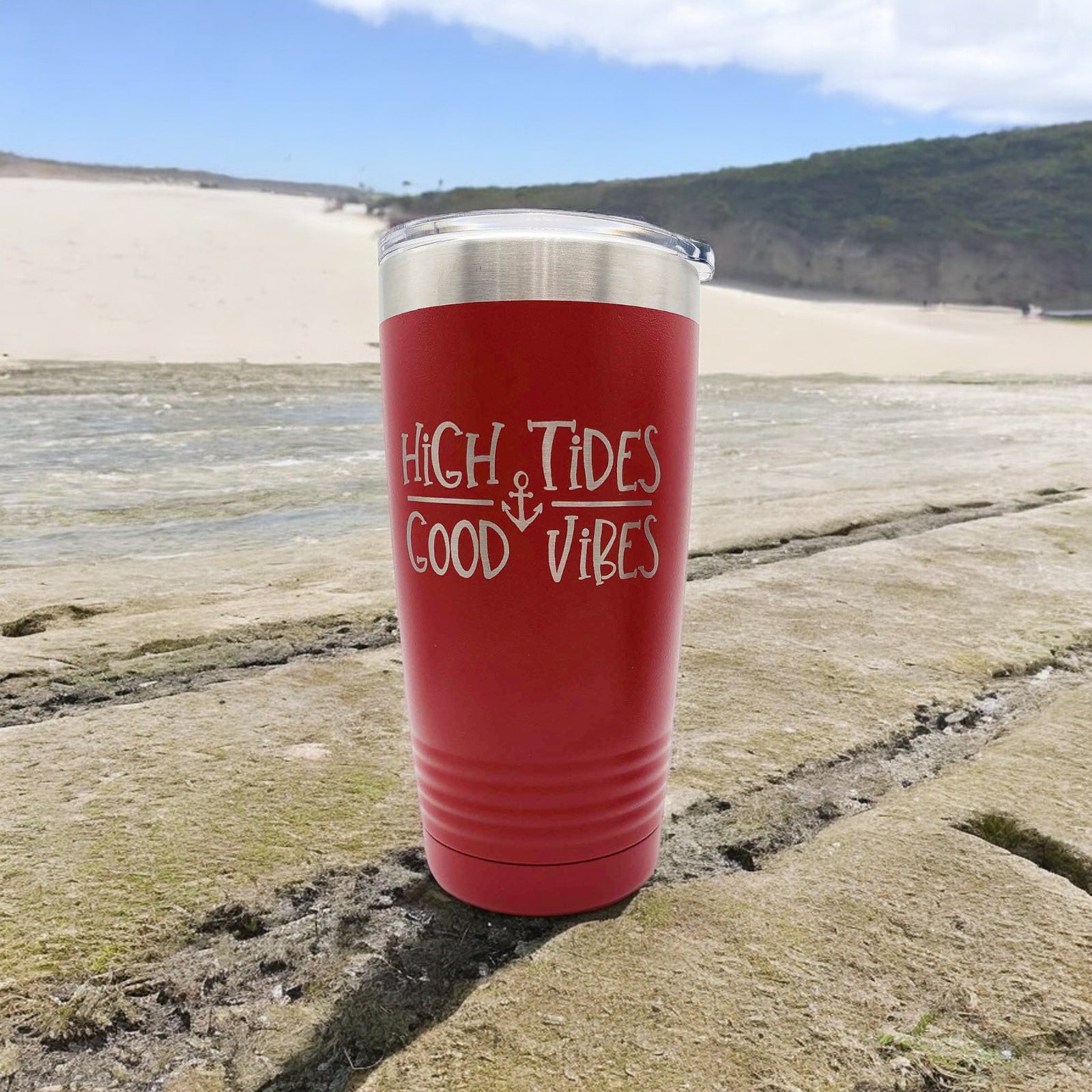 High Tides Good Vibes - Boating Engraved 20oz Red Polar Camel Sunny Box