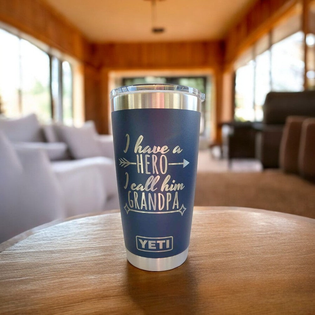 I Have a Hero I Call Him Grandpa Engraved YETI Tumbler