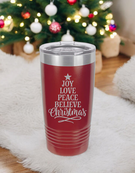 Joy Love Peace Believe Christmas - Engraved Polar Camel Tumbler