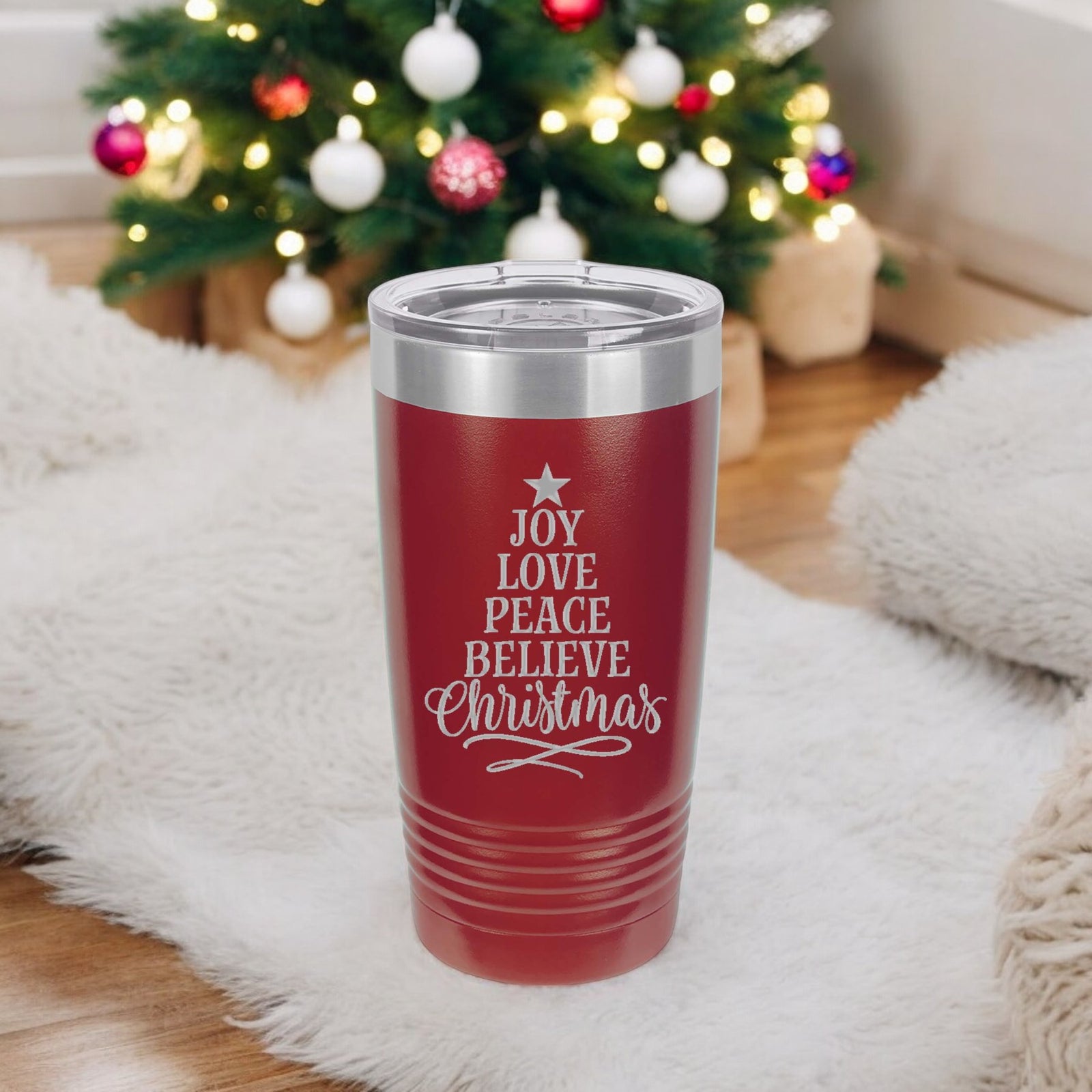 Joy Love Peace Believe Christmas - Engraved Polar Camel Tumbler