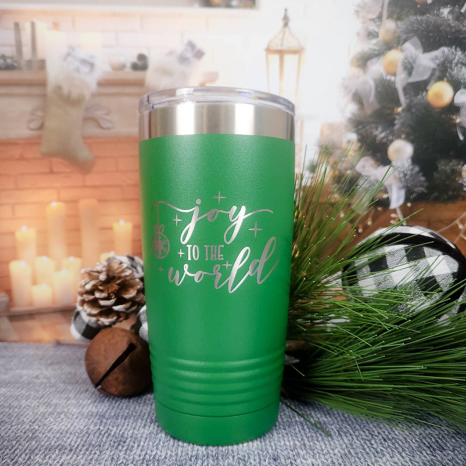 Joy to the World - Engraved Polar Camel Tumbler 20oz Green - Sunny Box