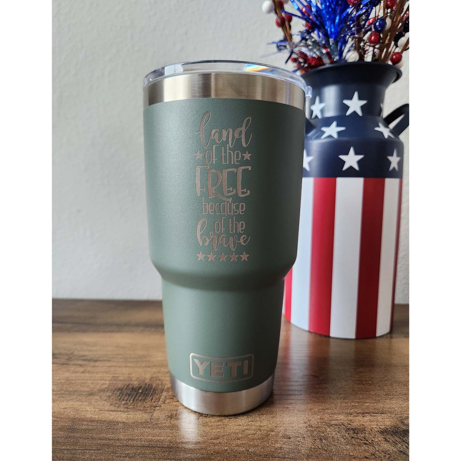 Land of the Free Because of the Brave Patriotic Engraved YETI Tumbler
