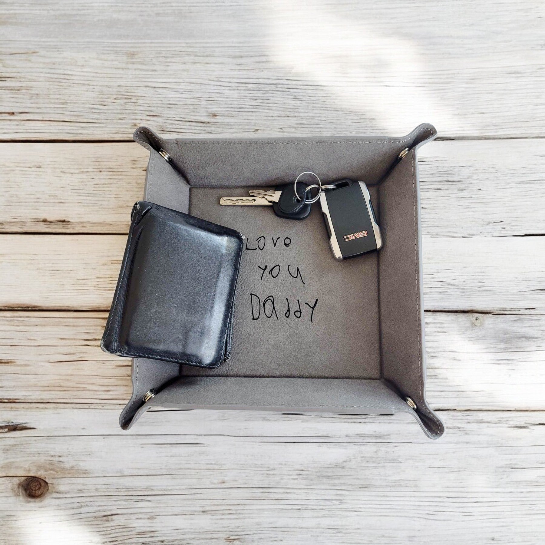 Child's Handwriting Leather Catch All Valet tray - Sunny Box