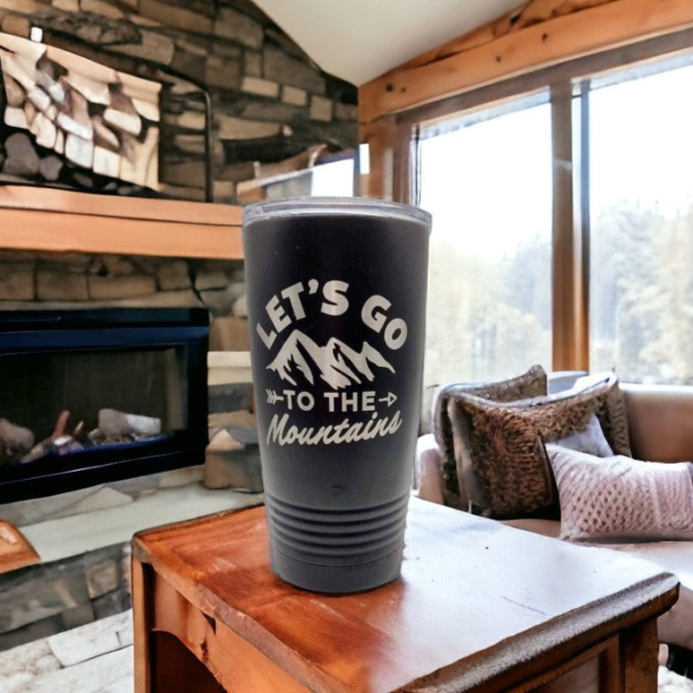 Lets Go to the Mountains - Camping Engraved 20oz Black Polar Camel Tumbler - Sunny Box