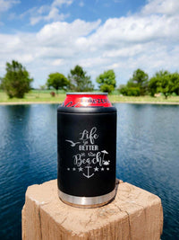Life is better on the beach engraved can cooler maars black matte Sunny Box