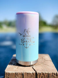 Life is better on the beach engraved can cooler maars seablush ombre Sunny Box