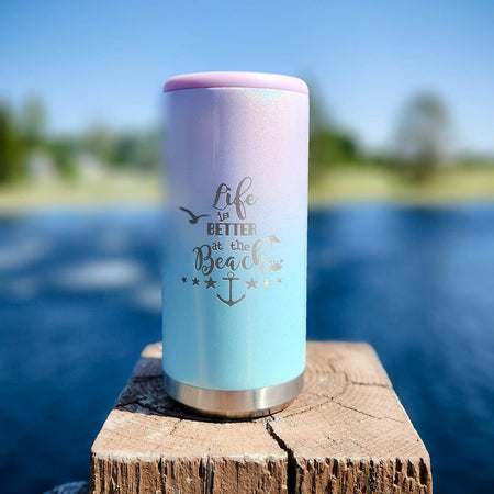 Life is better on the beach engraved can cooler maars seablush ombre Sunny Box
